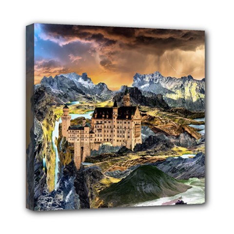 Castle Fantasy Landscape Stormy Mini Canvas 8  X 8  (stretched) by Pakrebo