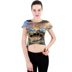 Castle Fantasy Landscape Stormy Crew Neck Crop Top by Pakrebo