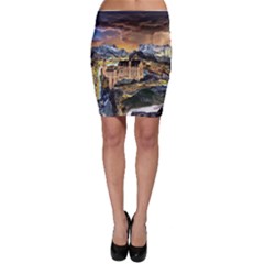 Castle Fantasy Landscape Stormy Bodycon Skirt by Pakrebo