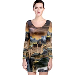 Castle Fantasy Landscape Stormy Long Sleeve Bodycon Dress