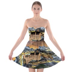 Castle Fantasy Landscape Stormy Strapless Bra Top Dress by Pakrebo