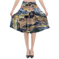 Castle Fantasy Landscape Stormy Flared Midi Skirt by Pakrebo