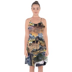 Castle Fantasy Landscape Stormy Ruffle Detail Chiffon Dress