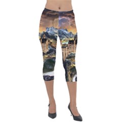 Castle Fantasy Landscape Stormy Lightweight Velour Capri Leggings  by Pakrebo