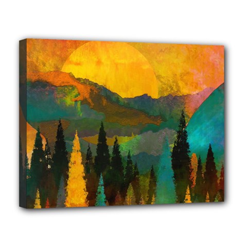 Trees Mountains Sun Sunrise Warm Canvas 14  X 11  (stretched) by Pakrebo