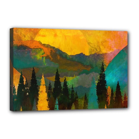 Trees Mountains Sun Sunrise Warm Canvas 18  X 12  (stretched) by Pakrebo