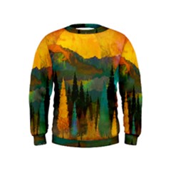 Trees Mountains Sun Sunrise Warm Kids  Sweatshirt by Pakrebo