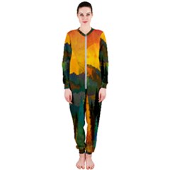 Trees Mountains Sun Sunrise Warm Onepiece Jumpsuit (ladies)  by Pakrebo