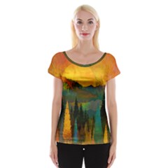 Trees Mountains Sun Sunrise Warm Cap Sleeve Top by Pakrebo