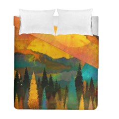 Trees Mountains Sun Sunrise Warm Duvet Cover Double Side (full/ Double Size)