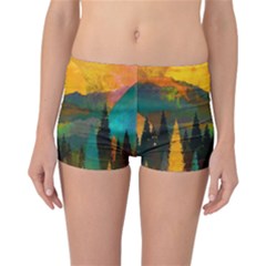 Trees Mountains Sun Sunrise Warm Reversible Boyleg Bikini Bottoms by Pakrebo