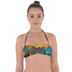 Trees Mountains Sun Sunrise Warm Halter Bandeau Bikini Top by Pakrebo