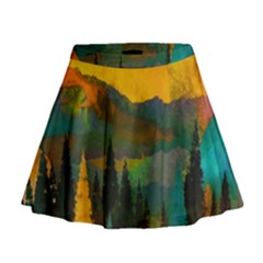 Trees Mountains Sun Sunrise Warm Mini Flare Skirt by Pakrebo