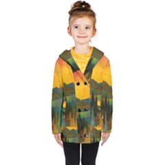 Trees Mountains Sun Sunrise Warm Kids  Double Breasted Button Coat by Pakrebo