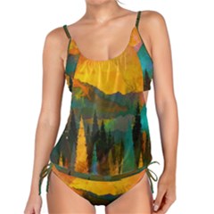 Trees Mountains Sun Sunrise Warm Tankini Set by Pakrebo