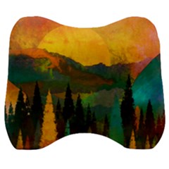 Trees Mountains Sun Sunrise Warm Velour Head Support Cushion by Pakrebo