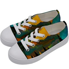 Trees Mountains Sun Sunrise Warm Kids  Low Top Canvas Sneakers by Pakrebo