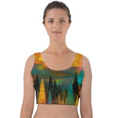 Trees Mountains Sun Sunrise Warm Velvet Crop Top by Pakrebo