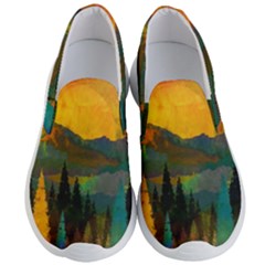 Trees Mountains Sun Sunrise Warm Men s Lightweight Slip Ons by Pakrebo