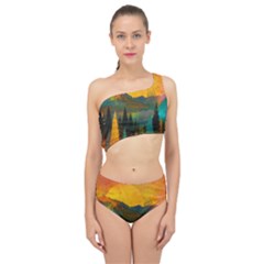 Trees Mountains Sun Sunrise Warm Spliced Up Two Piece Swimsuit by Pakrebo