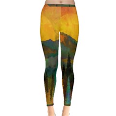 Trees Mountains Sun Sunrise Warm Inside Out Leggings by Pakrebo