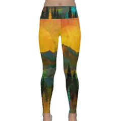 Trees Mountains Sun Sunrise Warm Lightweight Velour Classic Yoga Leggings by Pakrebo