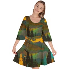 Trees Mountains Sun Sunrise Warm Velour Kimono Dress by Pakrebo