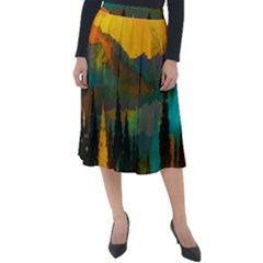 Trees Mountains Sun Sunrise Warm Classic Velour Midi Skirt  by Pakrebo