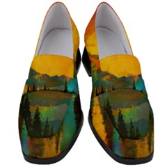 Trees Mountains Sun Sunrise Warm Women s Chunky Heel Loafers by Pakrebo