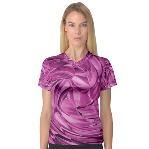 Strudel Magenta Pattern Art Spiral V-neck Sport Mesh Tee by Pakrebo