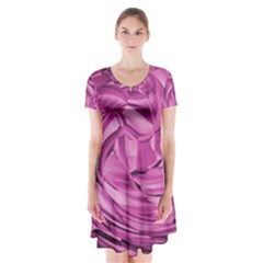 Strudel Magenta Pattern Art Spiral Short Sleeve V-neck Flare Dress by Pakrebo