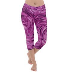 Strudel Magenta Pattern Art Spiral Lightweight Velour Capri Yoga Leggings by Pakrebo