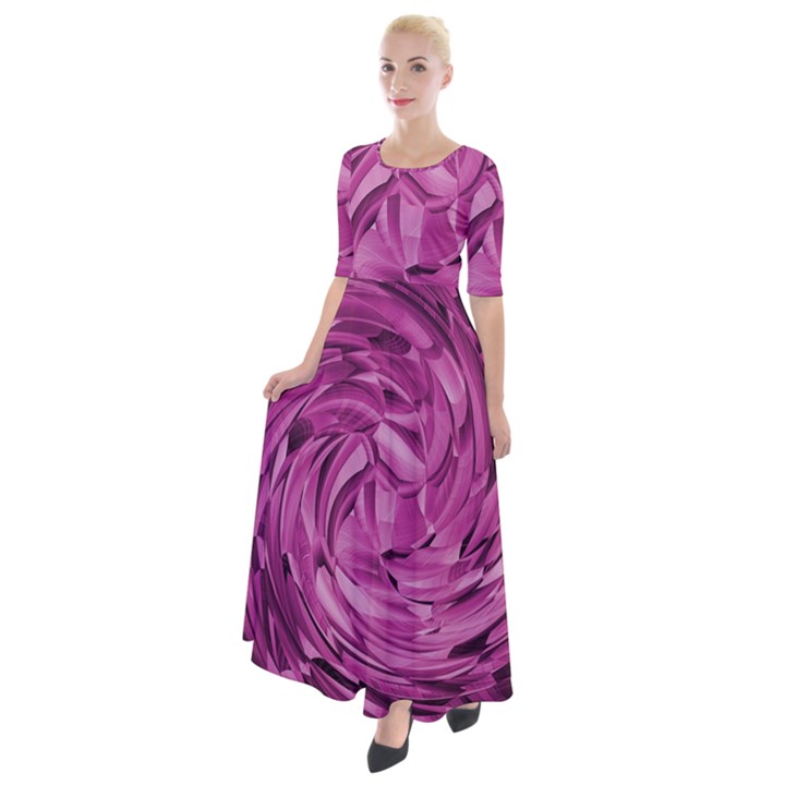 Strudel Magenta Pattern Art Spiral Half Sleeves Maxi Dress