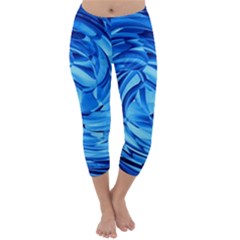 Strudel Blue White Light Blue Capri Winter Leggings  by Pakrebo