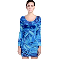 Strudel Blue White Light Blue Long Sleeve Velvet Bodycon Dress by Pakrebo