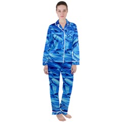 Strudel Blue White Light Blue Satin Long Sleeve Pyjamas Set by Pakrebo