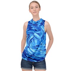 Strudel Blue White Light Blue High Neck Satin Top by Pakrebo