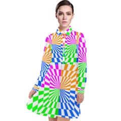 Checkerboard Again 8 Long Sleeve Chiffon Shirt Dress