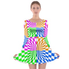 Checkerboard Again 8 Long Sleeve Skater Dress