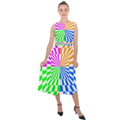 Checkerboard Again 8 Midi Tie-back Chiffon Dress