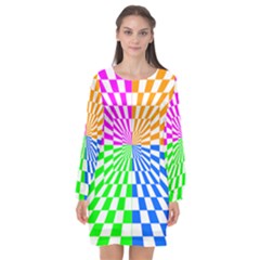 Checkerboard Again 8 Long Sleeve Chiffon Shift Dress  by impacteesstreetwearseven