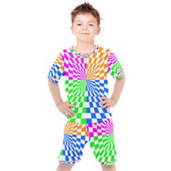 Checkerboard Again 8 Kids  Tee And Shorts Set