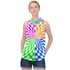 Checkerboard Again 8 High Neck Satin Top