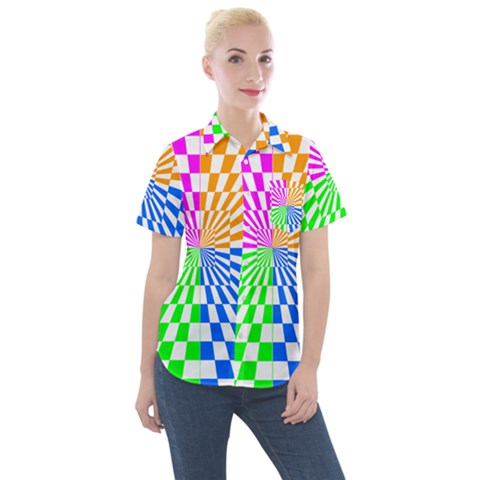 Checkerboard Again 8 Women s Short Sleeve Pocket Shirt by impacteesstreetwearseven