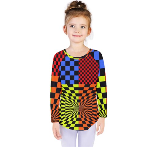 Checkerboard Again 7 Kids  Long Sleeve Tee by impacteesstreetwearseven