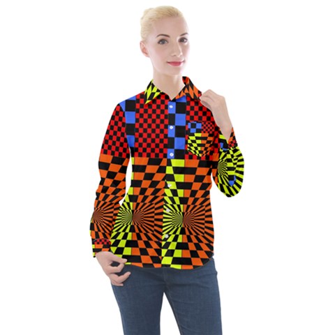 Checkerboard Again 7 Women s Long Sleeve Pocket Shirt by impacteesstreetwearseven