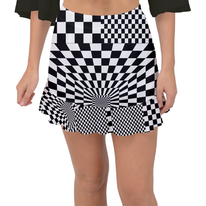 Checkerboard Again 6 Fishtail Mini Chiffon Skirt