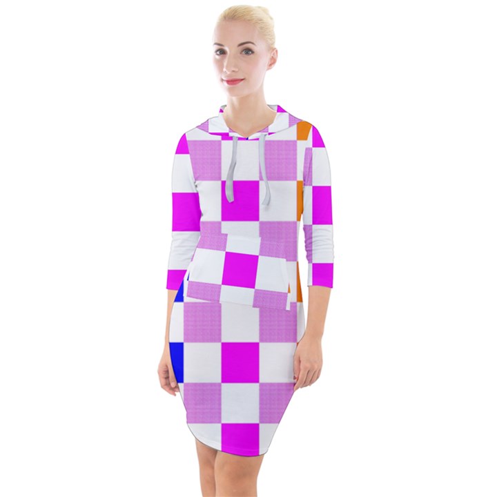 Checkerboard Again 9 Checkerboard Again 9 Quarter Sleeve Hood Bodycon Dress