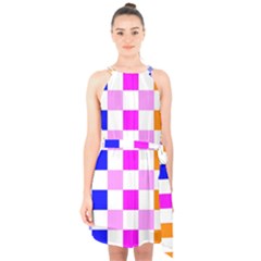 Checkerboard Again 9 Checkerboard Again 9 Halter Collar Waist Tie Chiffon Dress by impacteesstreetwearseven