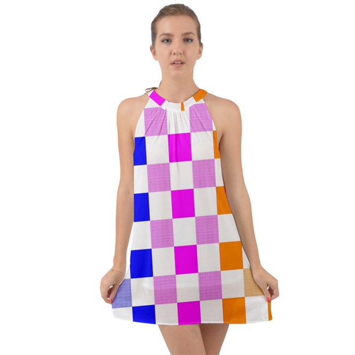 Checkerboard Again 9 Checkerboard Again 9 Halter Tie Back Chiffon Dress